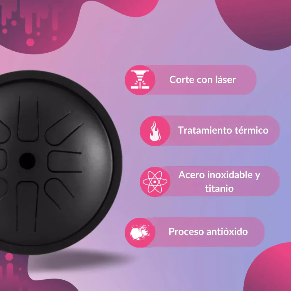 Steel Tongue Drum 8 notas Re Mayor – 17,5 cm – Color carbón
