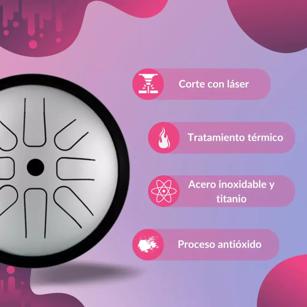Tambor de Lengua de Acero 8 notas Re Mayor – 17,5 cm – Gris Metalizado