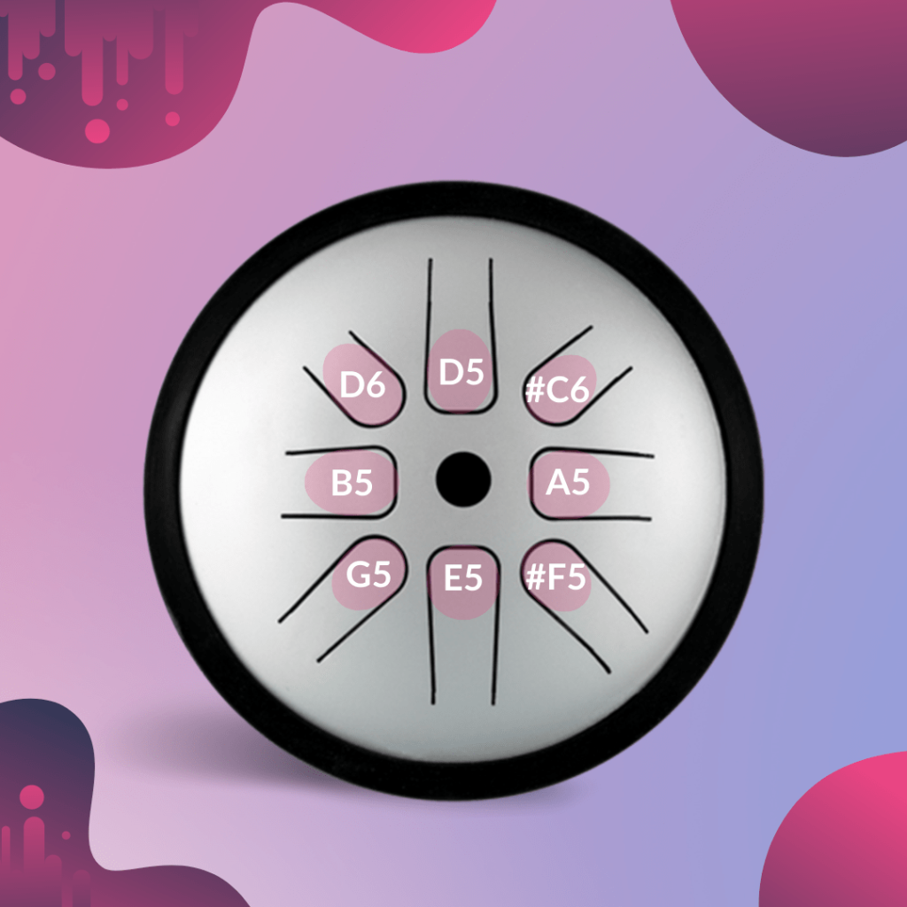 Steel Tongue Drum 8 notes D Major 17.5 cm Metallic Grey